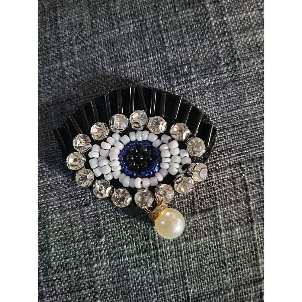 Beaded Rhinestone Eyeball Applique 2"x 1.5" Sew On